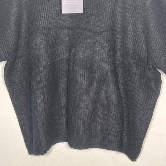 Marled Black Ribbed Knit Pullover Sweater XL Oversized Relaxed Wide Sleeves NWT - Picture 3 of 16